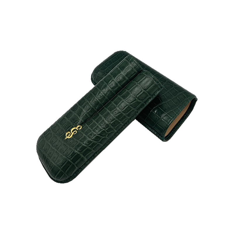 Edward Sahakian 2 cigar case - Green Croc